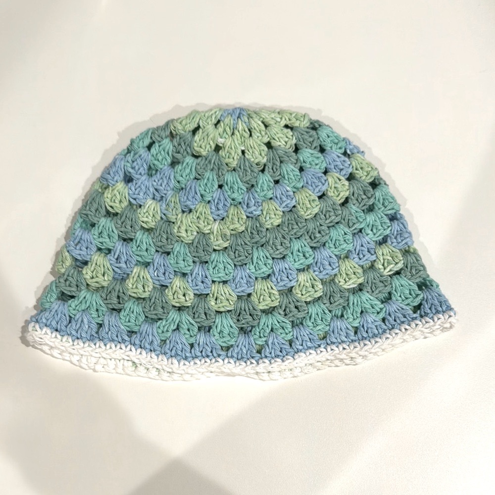 Handmade Crochet Bucket Hat - Green and Blue